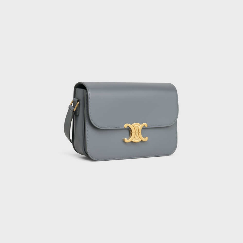 Celine Classique Bag In Shiny Calfskin Triomphe Blau Grau | CL-593187