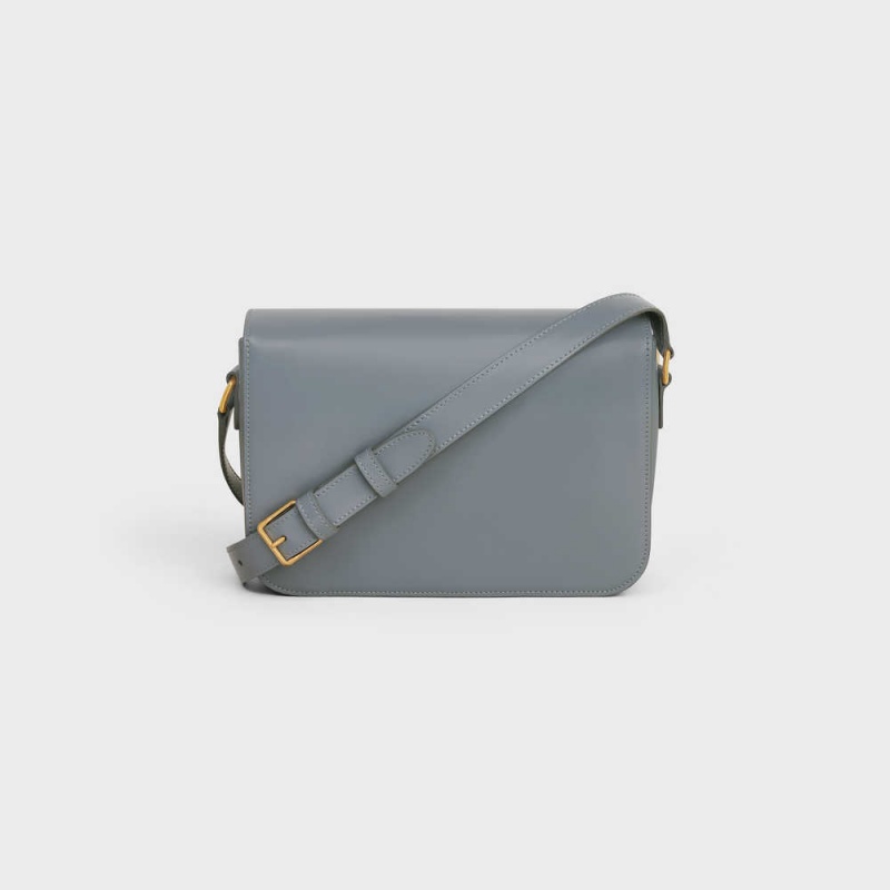 Celine Classique Bag In Shiny Calfskin Triomphe Blau Grau | CL-593187