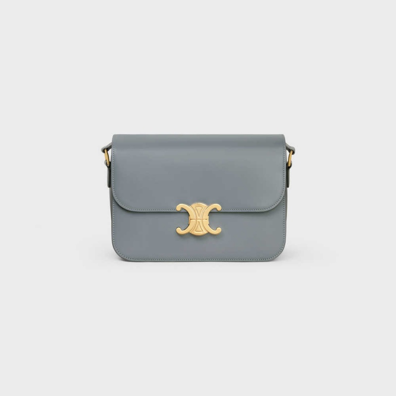 Celine Classique Bag In Shiny Calfskin Triomphe Blau Grau | CL-593187