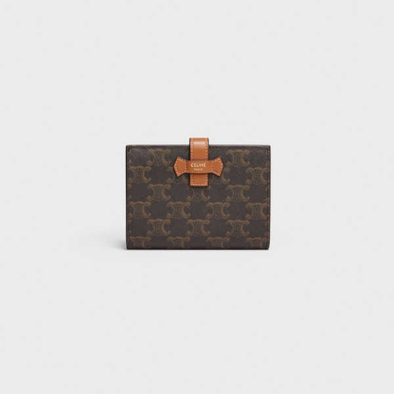 Celine Medium Riemen In Triomphe Canvas And Lambskin Geldbörse Braun | CL-592990
