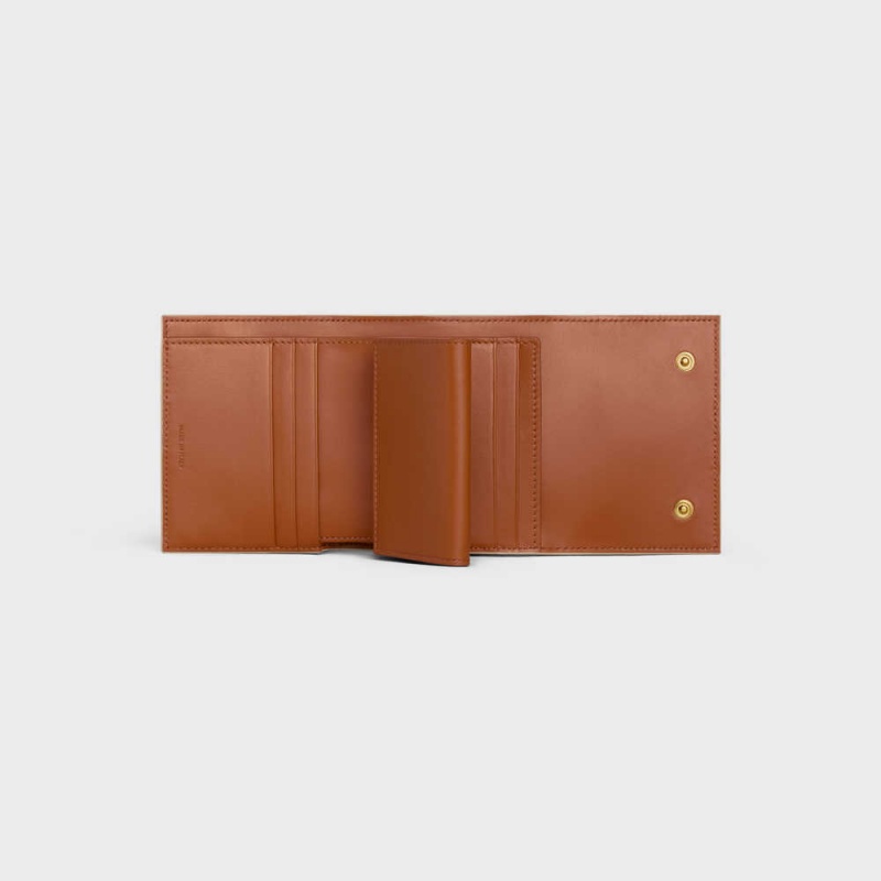 Celine Small Trifold In Triomphe Canvas And Lambskin Geldbörse Weiß Braun | CL-593005