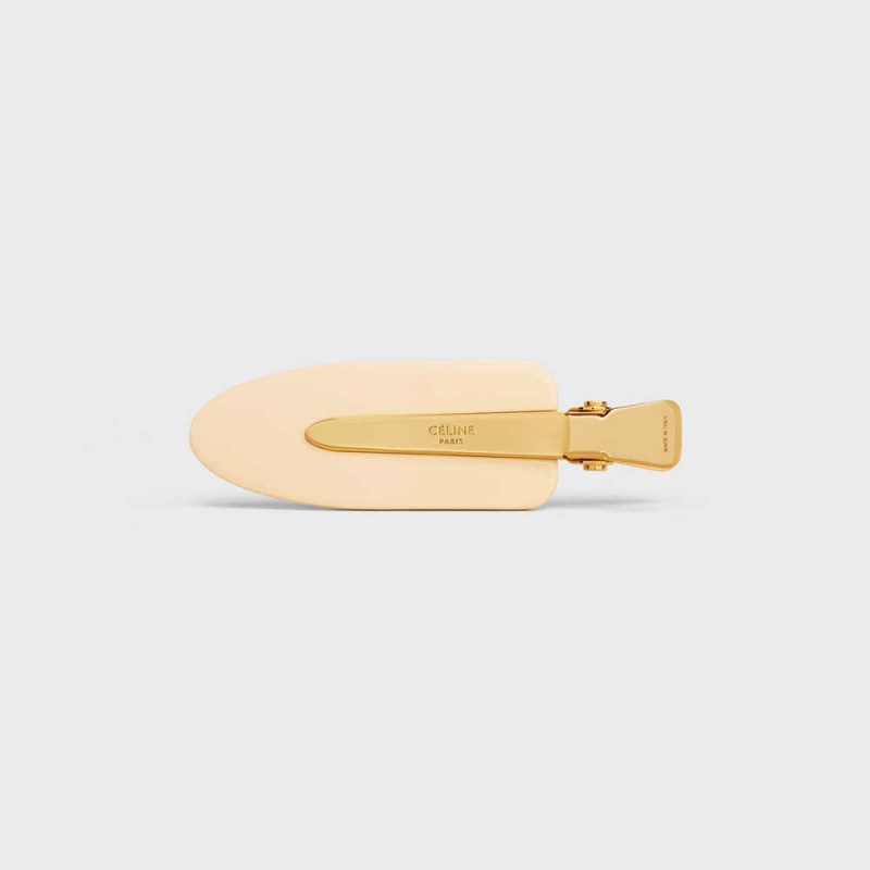 Celine Triomphe Flache Hair Clip In Vanilla Acetate And Brass With Gold Finish And Steel Haarschmuck Hellgelb Gold | CL-592323